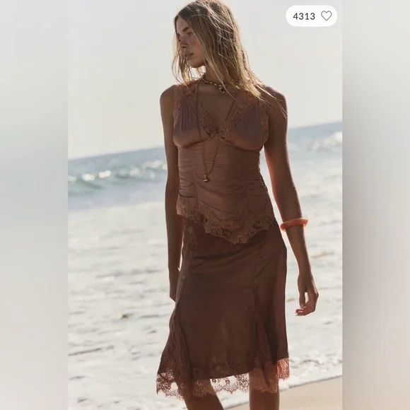 Free People Elena Lace Top in Peached Copper size Large NWT - Picture 8 of 14